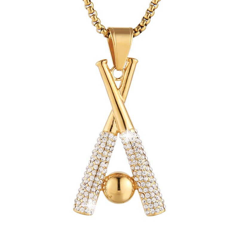 AsAlways Hip Hop Jewelry Iced Out Cross Baseball Bat Pendant Sports 18k Gold Plated Necklace for Men Women(Cross Baseball) - Image 1